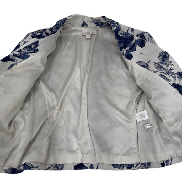 Eva Mendes Floral Blazer SZ 6 & Pencil Skirt SZ 0 Suit Set Off White/Blue/ Lined - Picture 16 of 16